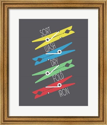 Framed Sort Wash Dry Fold Clothespins Primary Colors Print