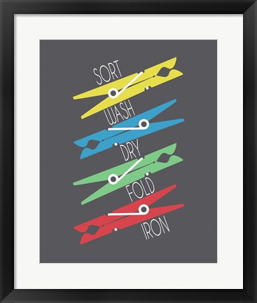 Framed Sort Wash Dry Fold Clothespins Primary Colors Print