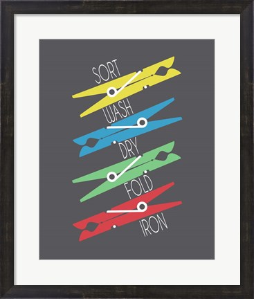 Framed Sort Wash Dry Fold Clothespins Primary Colors Print