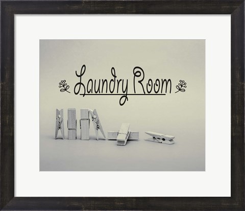 Framed Laundry Room Sign Clothespins Black and White Print