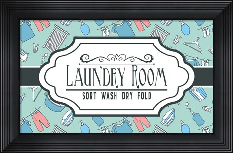Framed Laundry Room Sign Green Pattern Print