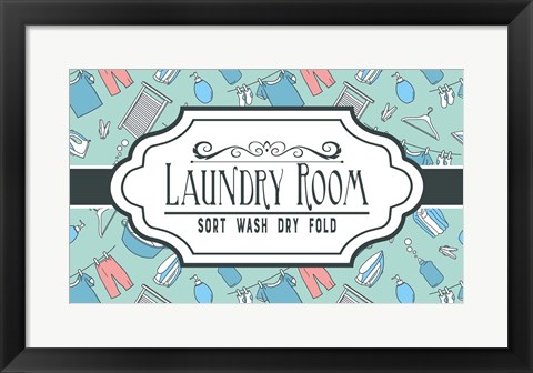 Framed Laundry Room Sign Green Pattern Print