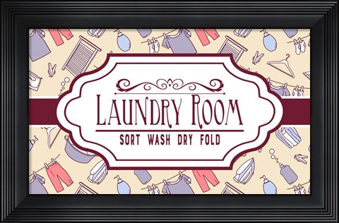 Framed Laundry Room Sign Yellow Pattern Print