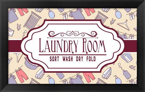 Framed Laundry Room Sign Yellow Pattern Print