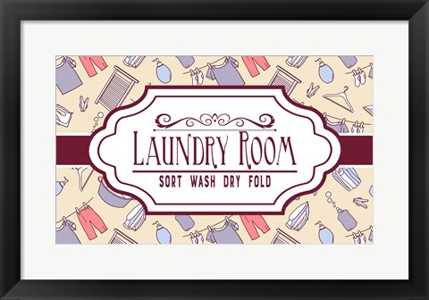 Framed Laundry Room Sign Yellow Pattern Print