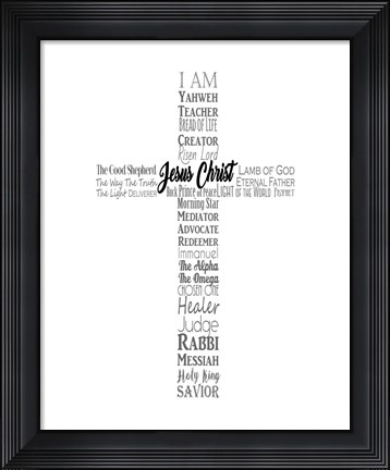 Framed Names of Jesus Cross Silhouette White Print
