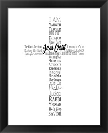 Framed Names of Jesus Cross Silhouette White Print