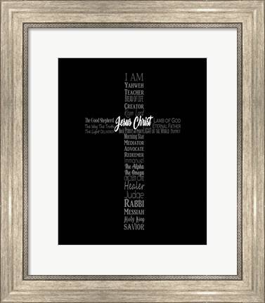 Framed Names of Jesus Cross Silhouette Black Print