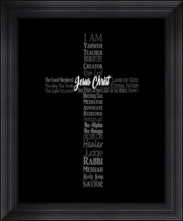 Framed Names of Jesus Cross Silhouette Black Print