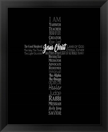 Framed Names of Jesus Cross Silhouette Black Print