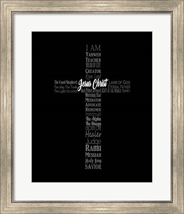 Framed Names of Jesus Cross Silhouette Black Print
