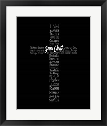 Framed Names of Jesus Cross Silhouette Black Print