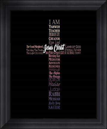 Framed Names of Jesus Cross Silhouette Pink Ombre Print