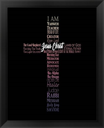 Framed Names of Jesus Cross Silhouette Pink Ombre Print