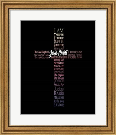 Framed Names of Jesus Cross Silhouette Pink Ombre Print