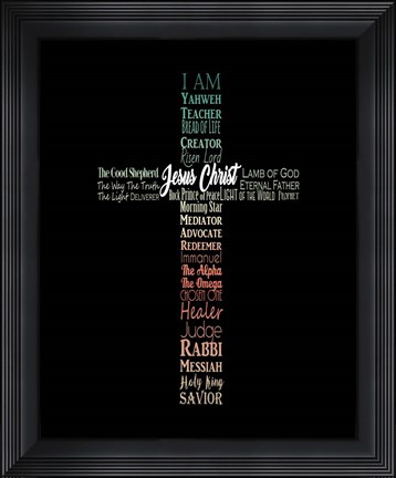 Framed Names of Jesus Cross Silhouette Green Ombre Print