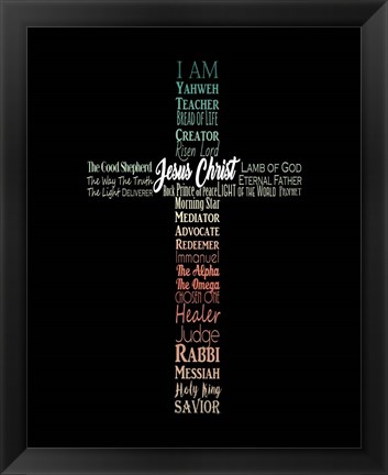 Framed Names of Jesus Cross Silhouette Green Ombre Print