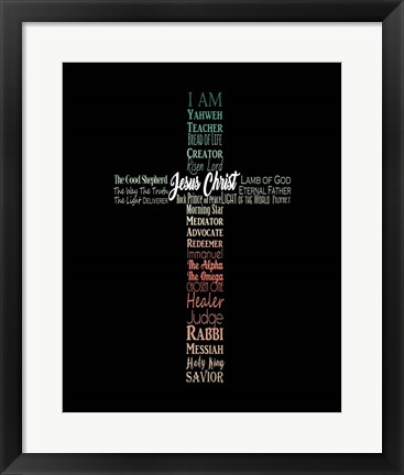 Framed Names of Jesus Cross Silhouette Green Ombre Print