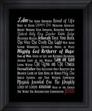 Framed Names of Jesus Rectangle Gray and Red Text Print