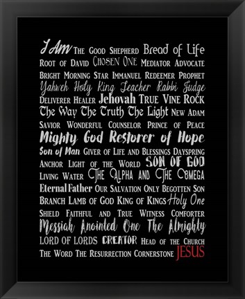 Framed Names of Jesus Rectangle Gray and Red Text Print