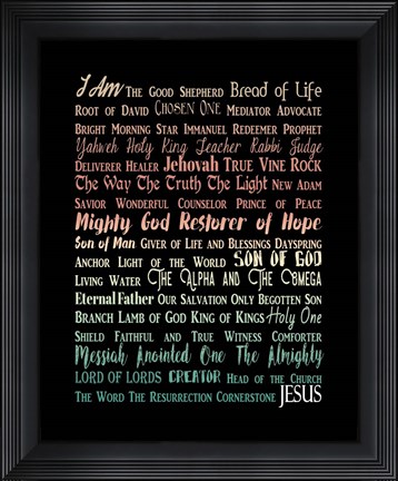 Framed Names of Jesus Rectangle Orange Ombre Text Print