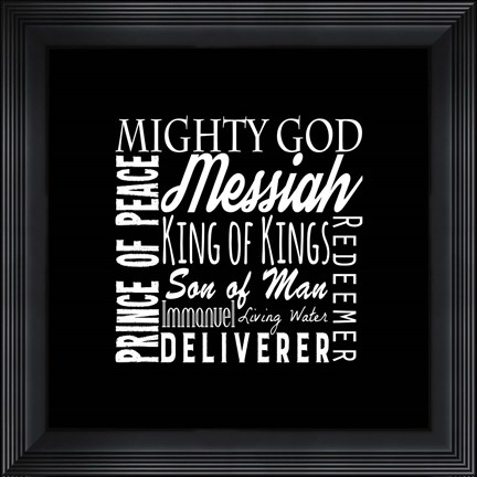 Framed Names of Jesus Square White Text Print