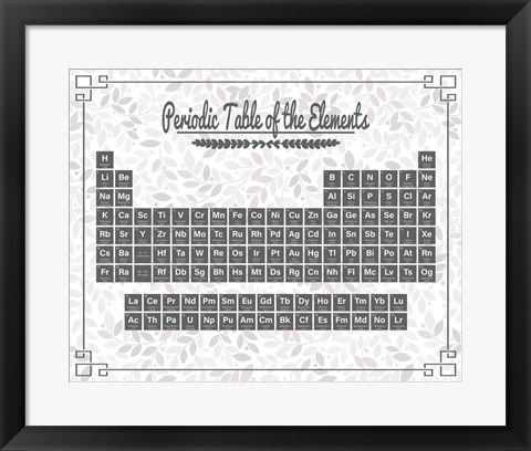 Framed Periodic Table Gray and Red Leaf Pattern Light Print