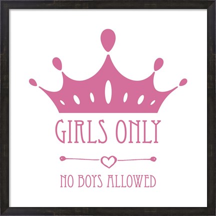 Framed Girls Only Crown Pink on White Print