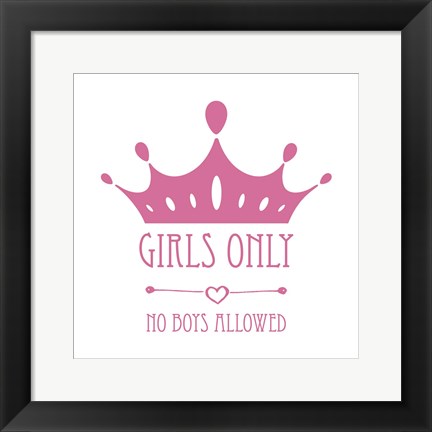 Framed Girls Only Crown Pink on White Print