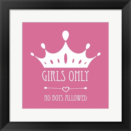 Framed Girls Only Crown White on Pink Print