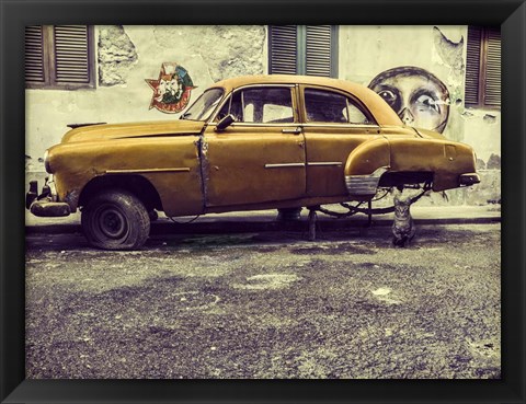 Framed Old Car &amp; Cat Print