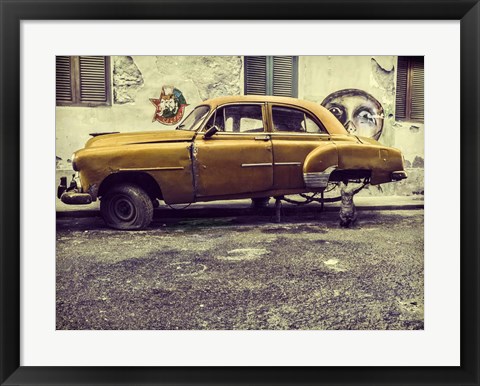 Framed Old Car &amp; Cat Print