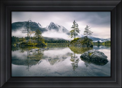 Framed Rainy Morning At Hintersee (Bavaria) Print