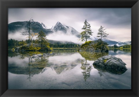 Framed Rainy Morning At Hintersee (Bavaria) Print