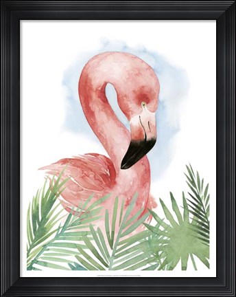 Framed Watercolor Flamingo Composition I Print