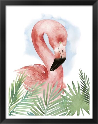 Framed Watercolor Flamingo Composition I Print