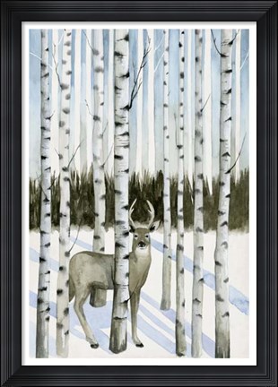 Framed Deer in Snowfall I Print