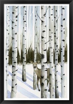 Framed Deer in Snowfall II Print