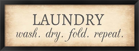 Framed Aged Laundry Sign - Wash Dry Fold Repeat Print