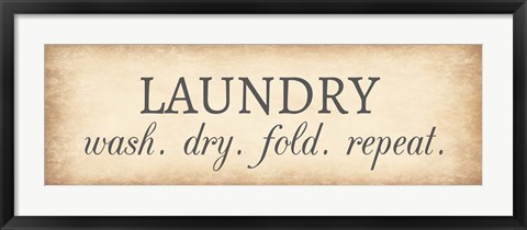 Framed Aged Laundry Sign - Wash Dry Fold Repeat Print