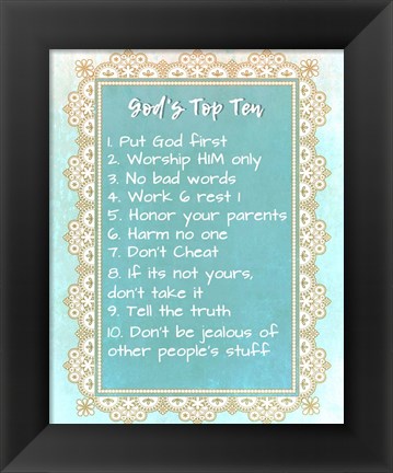 Framed God&#39;s Top Ten Blue and Gold Design Print