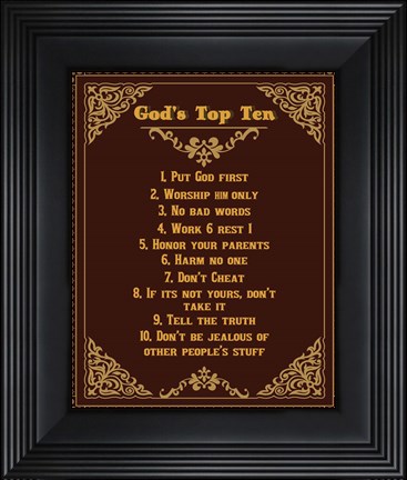 Framed God&#39;s Top Ten Brown and Gold Design Print