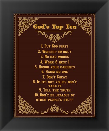 Framed God&#39;s Top Ten Brown and Gold Design Print