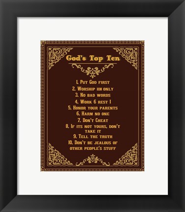 Framed God&#39;s Top Ten Brown and Gold Design Print