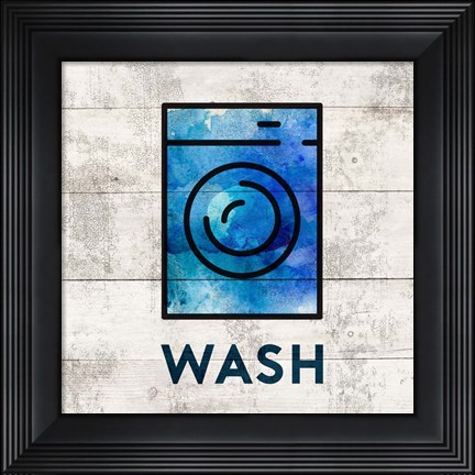 Framed Laundry Sign White Wood Background - Wash Print