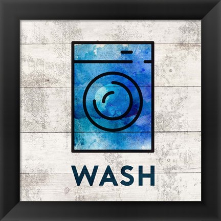 Framed Laundry Sign White Wood Background - Wash Print