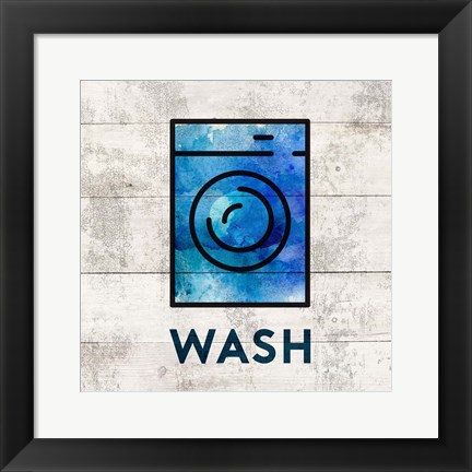 Framed Laundry Sign White Wood Background - Wash Print