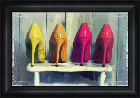 Framed Vintage Fashion Colorful Heels Print