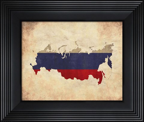 Framed Map with Flag Overlay Russia Print