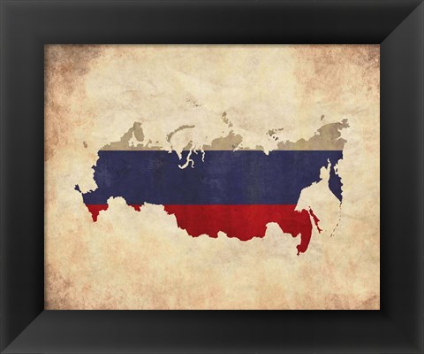 Framed Map with Flag Overlay Russia Print